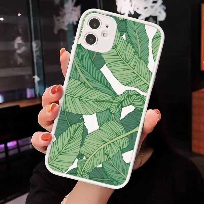

green leaf Phone Case For iPhone 12 11 Mini Pro XR XS Max 7 8 Plus X Matte transparent White Back Cover