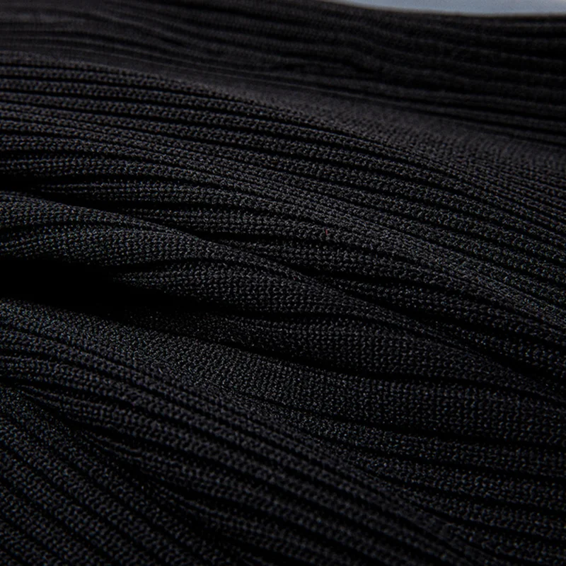 

[EAM] High Elastic Waist Black Knitting Asymmetrical Half-body Long Skirt Women Fashion Tide New Spring Autumn 2021 1DD6364