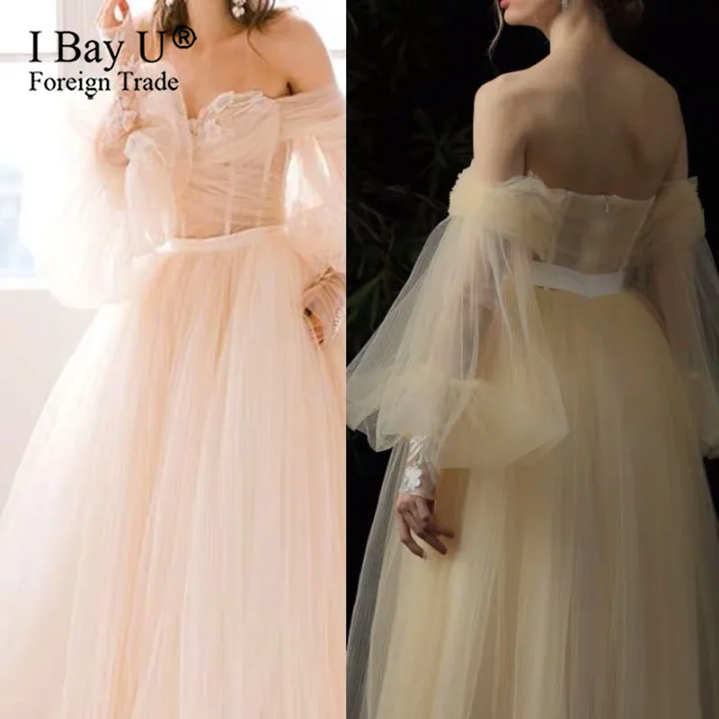 Бежевое Бохо пышное свадебное платье с рукавами 2020 сексуальное открытыми