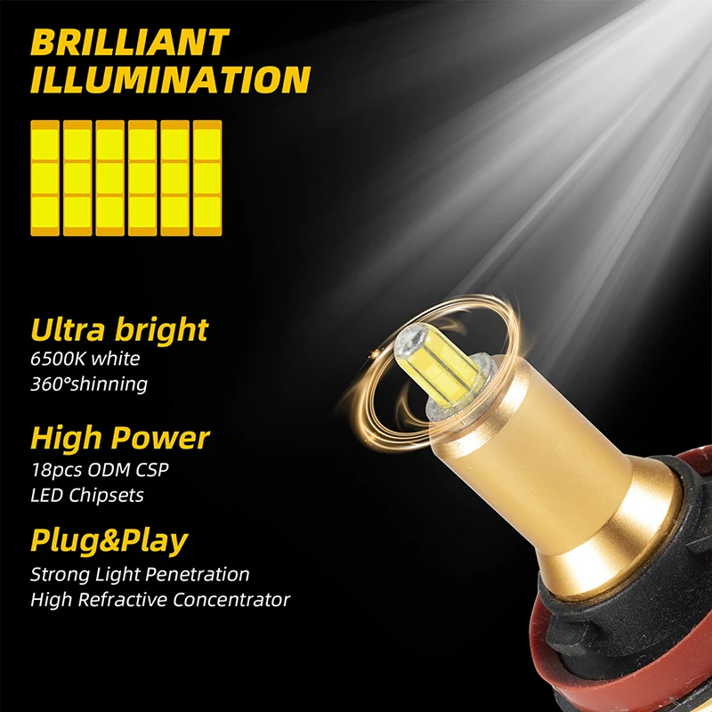 

Universal 2-piece Car Led H7 3D Led Headlamps High Power 360 degrees Lamp High Of Low Beam 8-sides