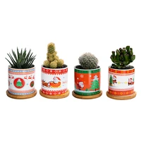 nordic painted santa claus ceramic succulent red flower pot green plant potted christmas art ornament home creative gardening