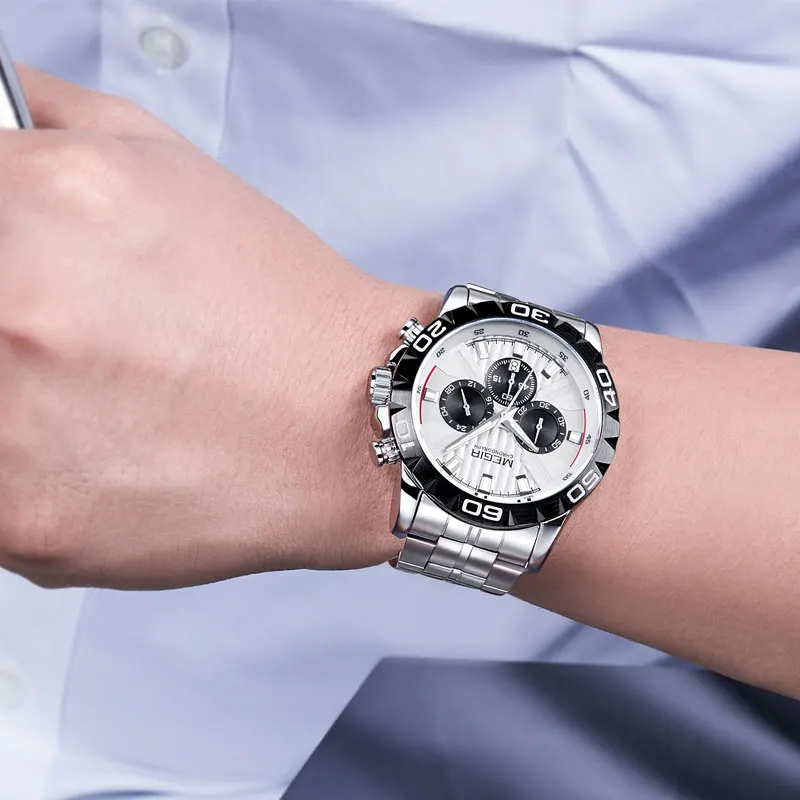 Часы наручные MEGIR Мужские кварцевые брендовые Роскошные водонепроницаемые до 30 м