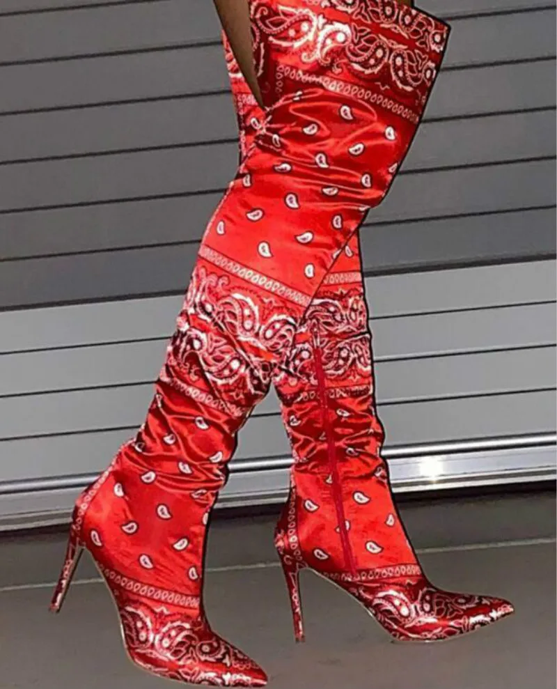 

Winter Fashion Boots Motorcycle Boots Plus Size Boots Women 2020 Autumn New Super High Heel Print Over The Knee Boots Stiletto
