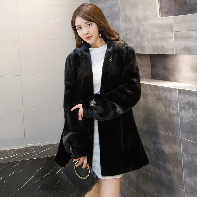 2020 new mink fur coat female whole mink mid-length hooded imported mink fur coat winter anti-season