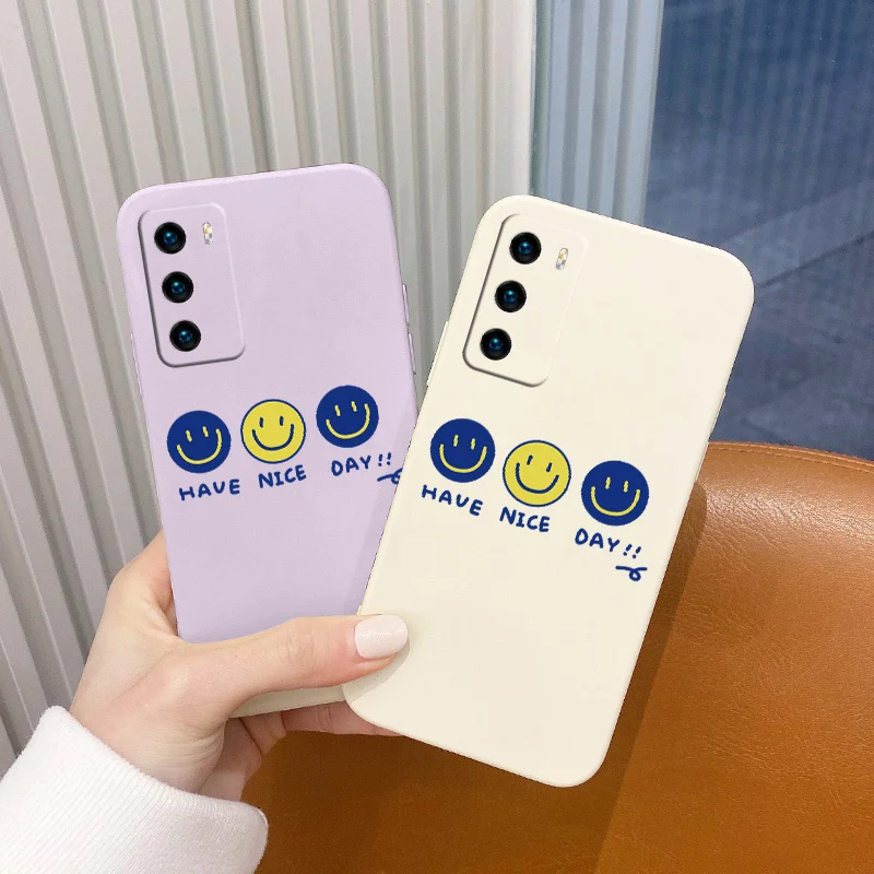 

Yellow Smiley Silicone Case For Huawei P40 P30 P20 Pro Lite Mate 40 30 20 Pro Lite P Smart 2021 Y7A Ultra Thin Phone Back Cover