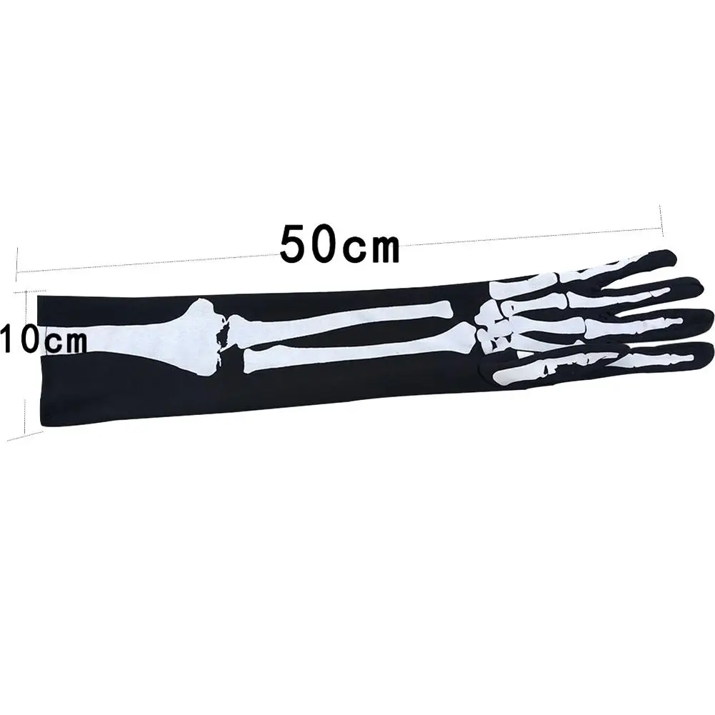 

50cm Winter Glove Halloween Horror Skeleton Claw Skull Bone Gloves Elbow Length Cosplay Prop Mitten Women Men Print Glove 2021