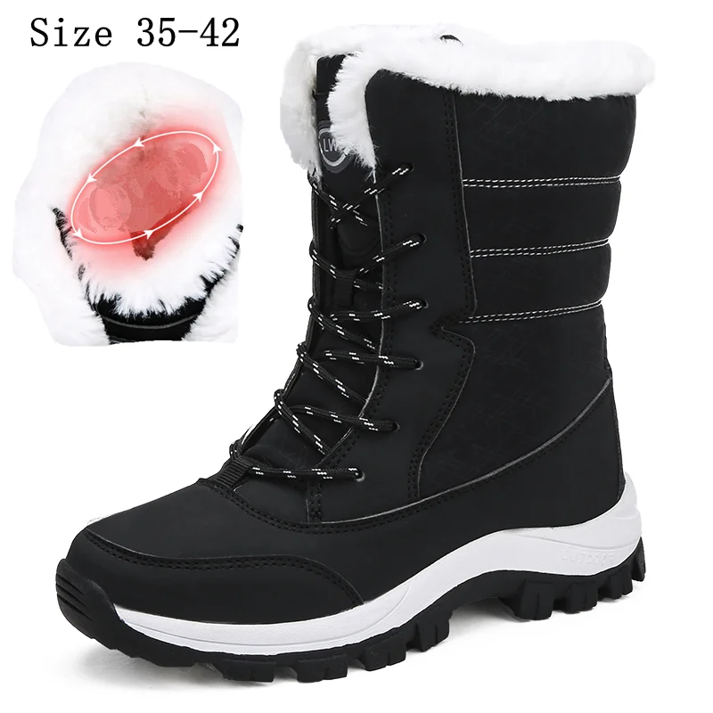 

Winter Outdoor Women Plush Martin Boots High-top Female Waterproof Platform Ankle Fur Hiking Trekking Snow Boots Plus Size 35-42