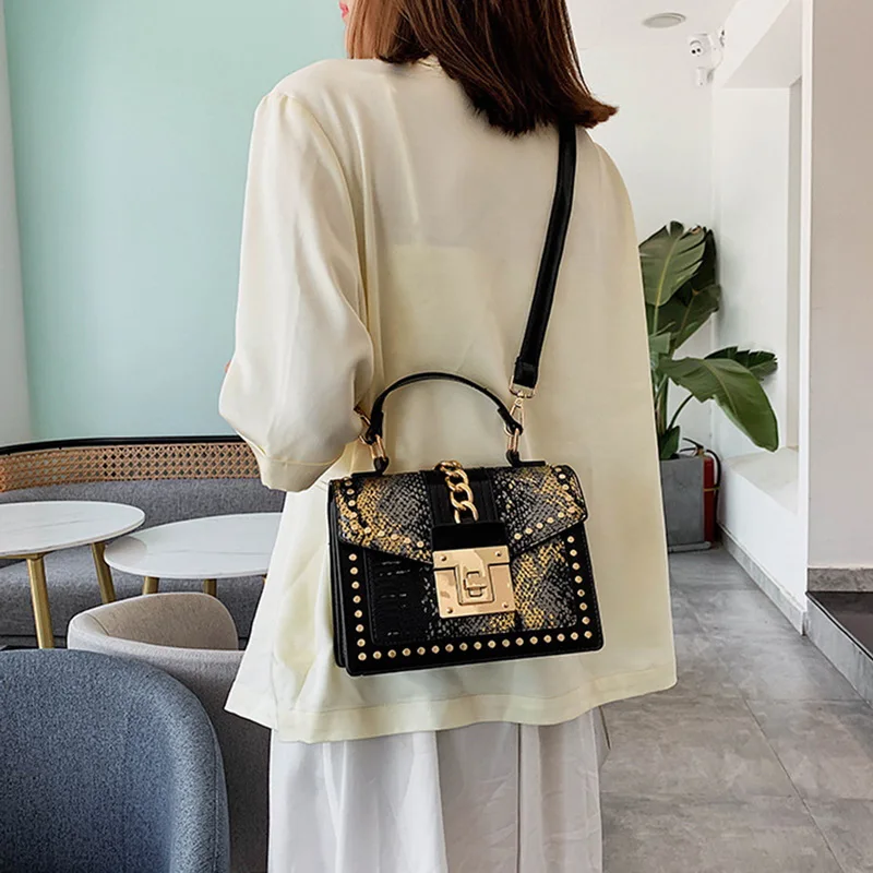 Женская сумка модная сумка-мессенджер со змеиным узором маленькая квадратная