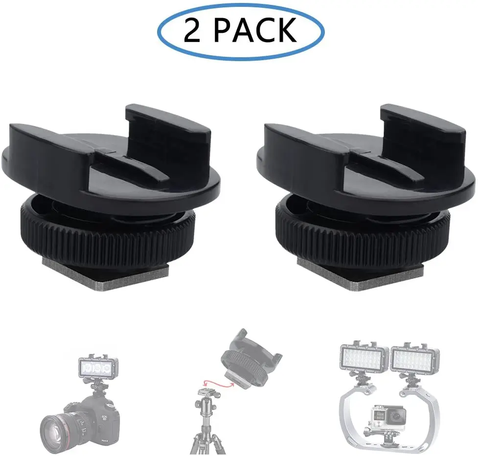 

New Mount Light Adapter Cold Shoe Mount Adapter for SLR Camera Gopro Camera Suptig Light and Other Action Cameras (2 Pack) Black