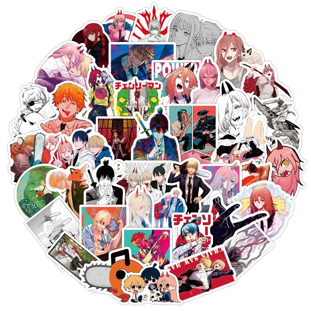 10/30/50PCS Chainsaw Man Japanese Anime Sticker PVC Graffiti Suitcase Luggage Guitar Waterproof Notebook Wholesale - купить по
