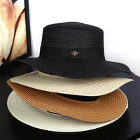 2021 brand european and american retro ladies sun hat bee straw hat fashion wide brim sunscreen travel sunshade flat top hat