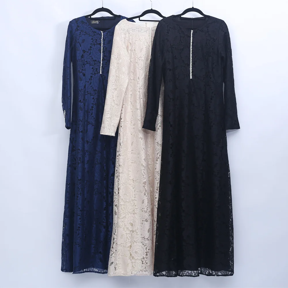 Мусульманское шифоновое платье размера плюс с длинным рукавом кружевное длинное