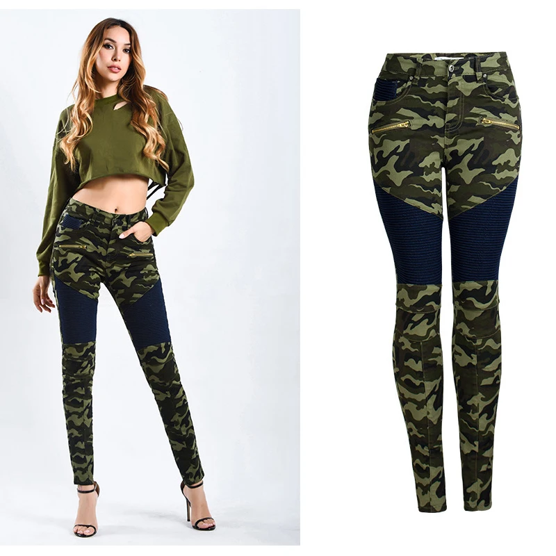 TCJULY новые стильные хлопковые камуфляжные женские джинсы Лоскутные обтягивающие