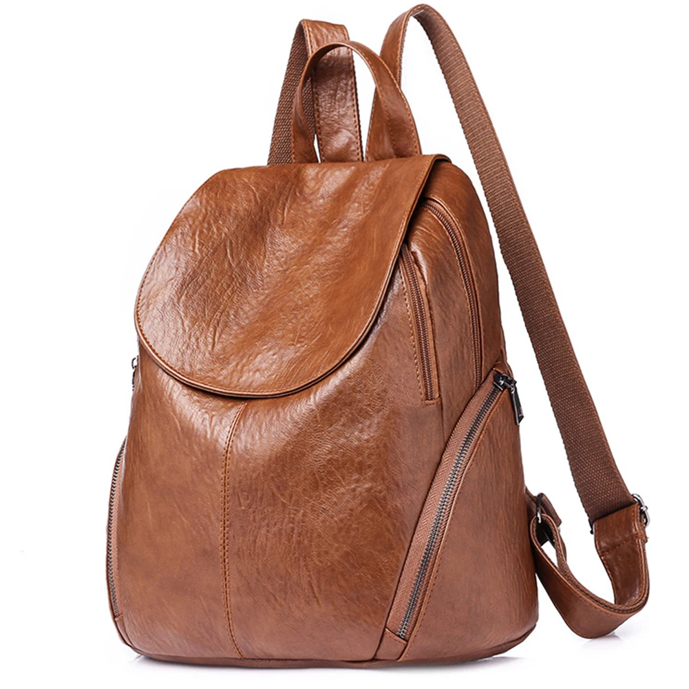 

Woman Practical Large Capacity Organizer Backpack School Bag Waterproof Solid PU Leather Travel Shoulder Bag Rucksack
