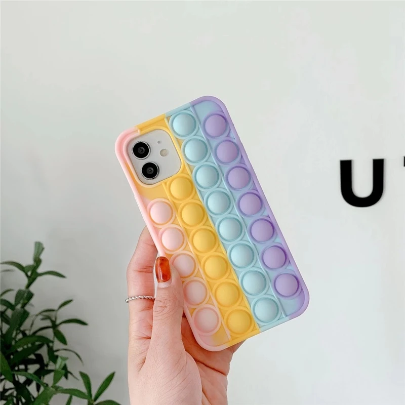 pop fidget toys push bubble phone case for infinix hot 7 10 play 10i note 8 10 reliver stress soft silicone rainbow beans cover free global shipping