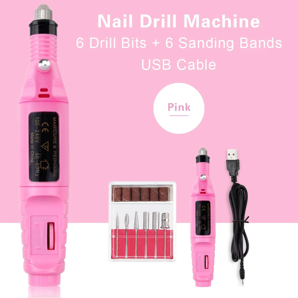 pink USB 1 Набор, электрическая дрель для ногтей, инструменты для маникюра, ручка для педикюра, гель для полировки ногтей, набор пилок для дизайна ногтей, профессиональные инструменты для ногтей - Цвет: pink USB