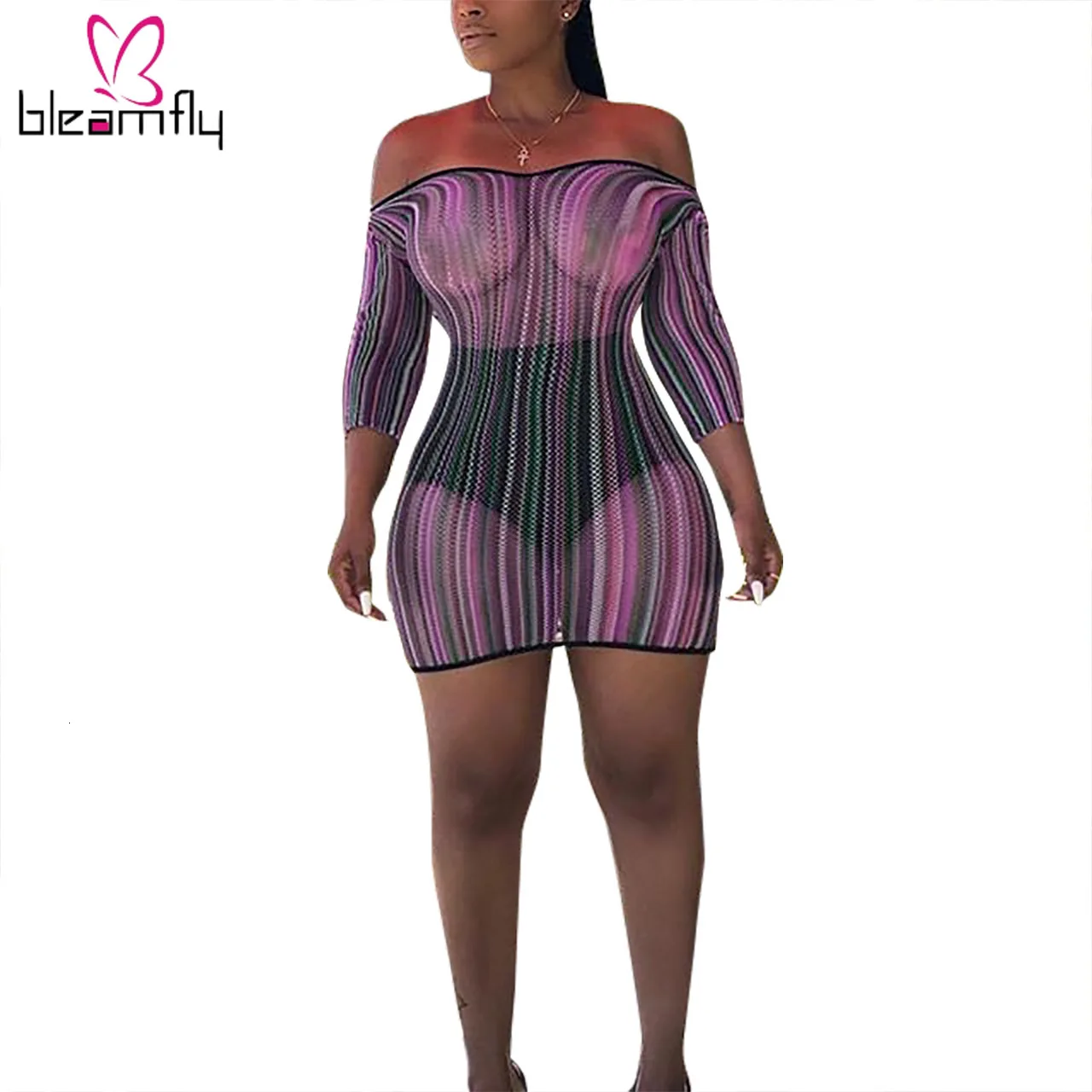 Новинка 2019 женское осеннее разноцветное платье в полоску с принтом Сетчатое