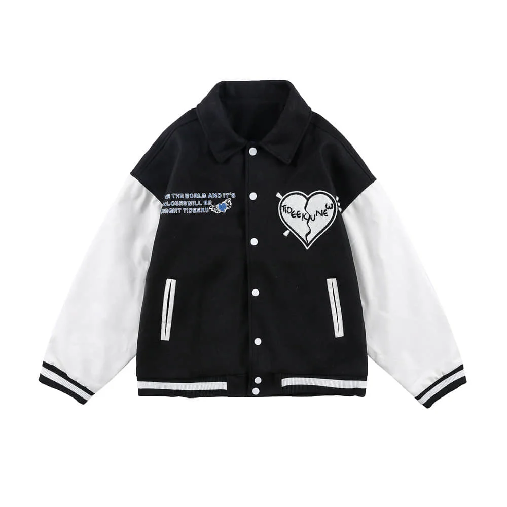 

Men's Jacket New Autumn Spring Hip Hop Baseball Coats Embroidered Broken Heart Patchworked PU Vintage Jackets Men Clothing