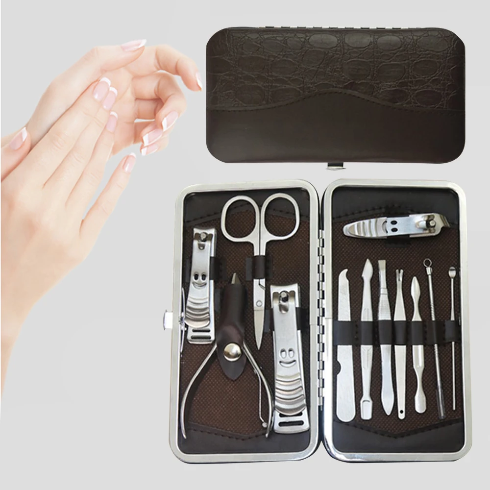 

12PCS Pedicure / Manicure Set Nail Clippers Cleaner Cuticle Grooming Kit Case