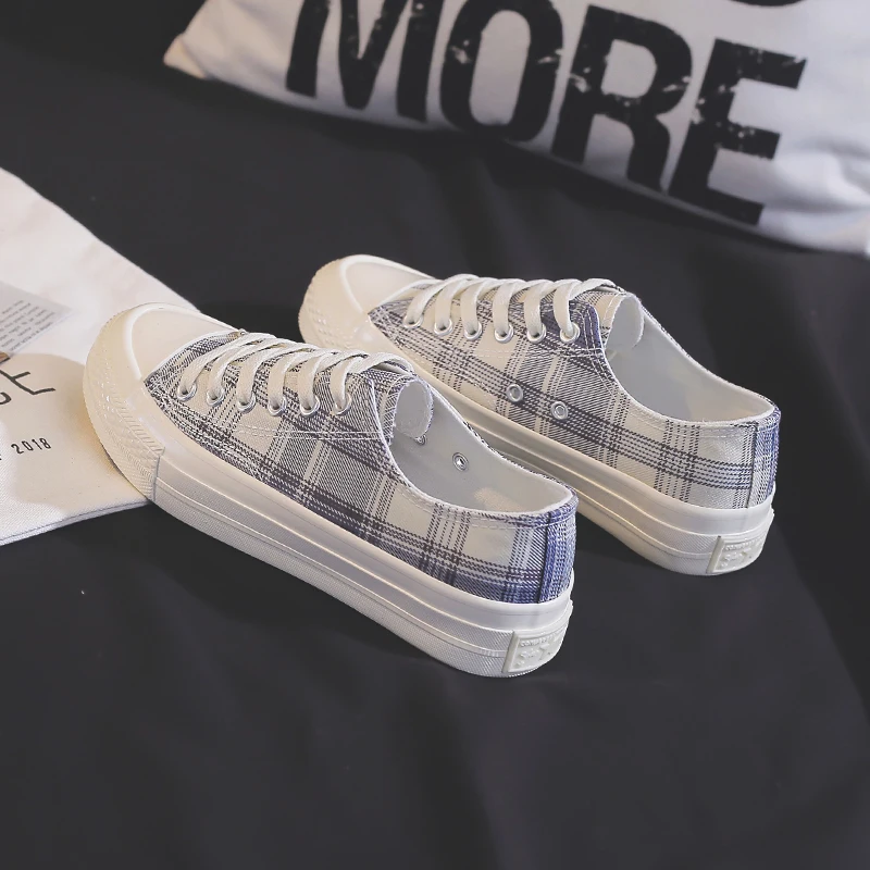 

2021 New Women Canvas Shoes Stripe Plaid Fashion Vulcanized Shoes Female Spring Low Top Casual Chaussure Femme Summer Zapatillas