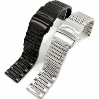 202224mm hq shark mesh silver black stainless steel watchband replacement bracelet men folding clasp safety watch band strap