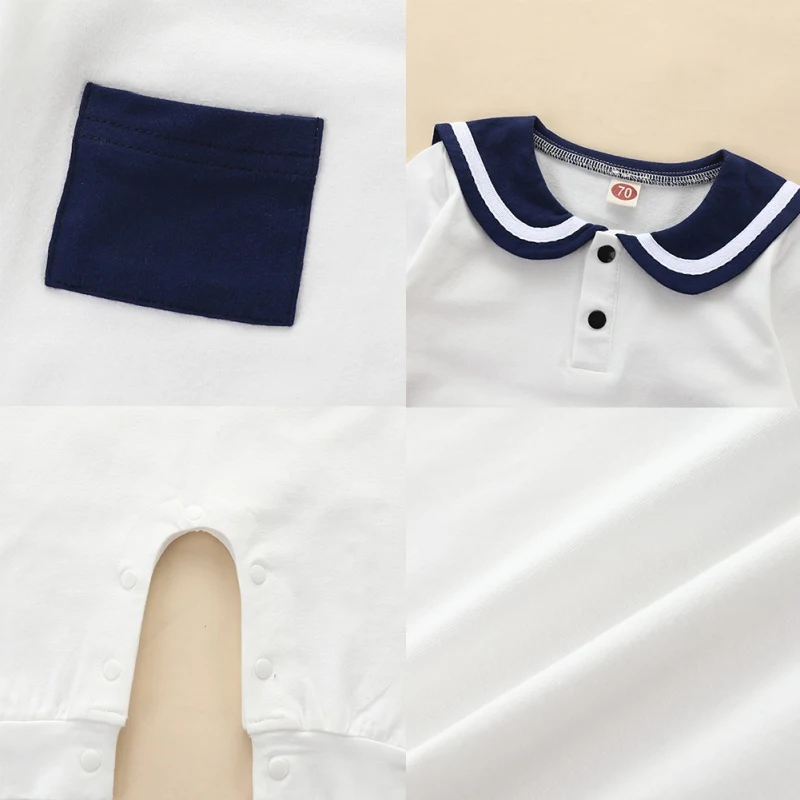 

Autumn Baby Rompers Infant Navy Collar Long Sleeved Trousers Jumpsuit Boys Girls Cute Rompers Playsuit