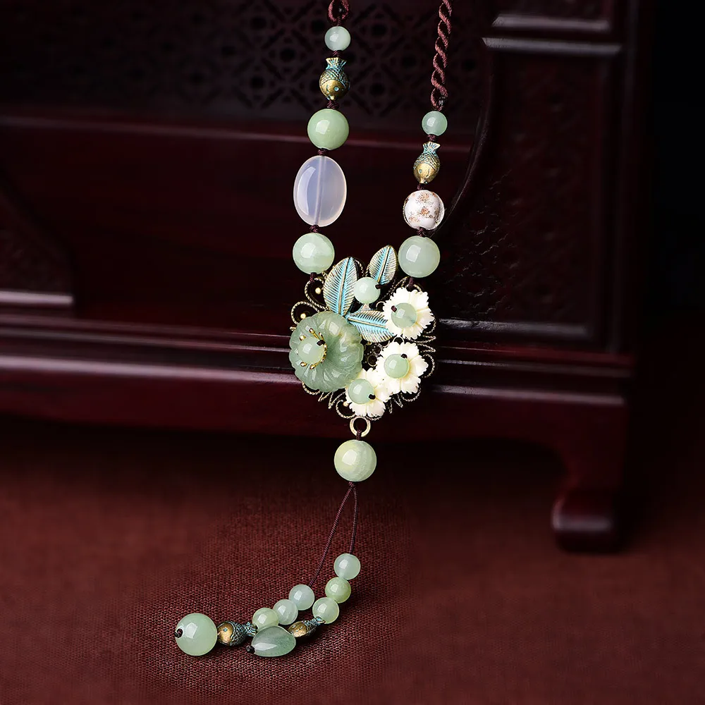 Ожерелье с подвеской в виде нефритовых цветов халцедон агата амулет модные