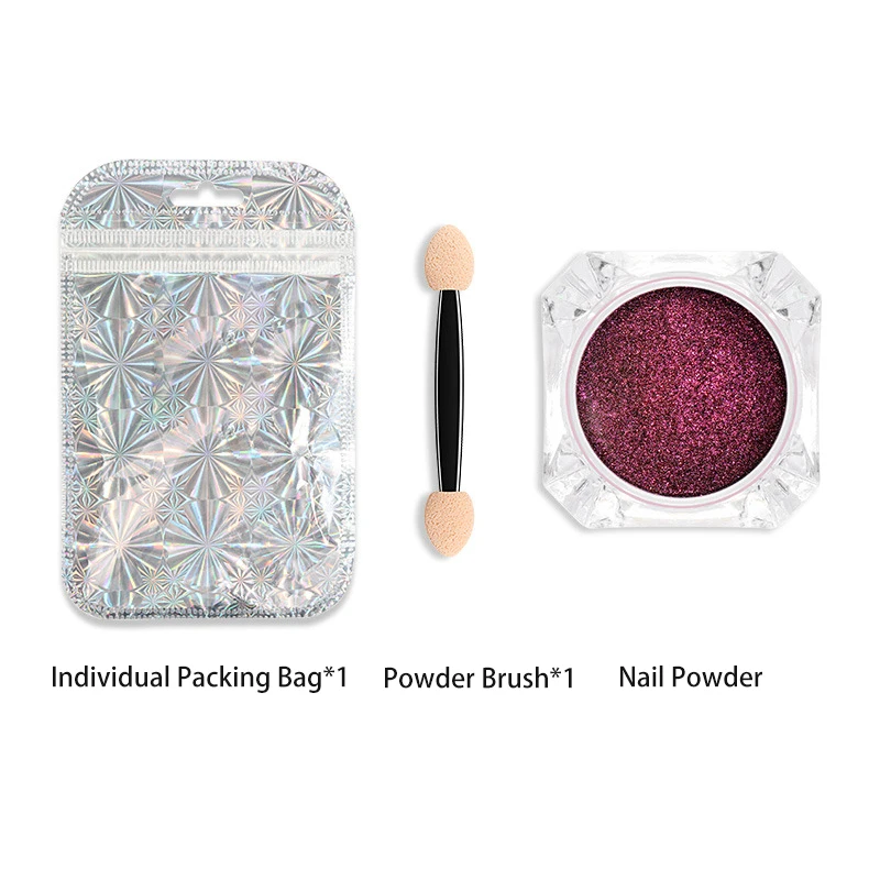 Набор блестящих пудр для ногтей с порошковой кистью металлический цвет лазерные