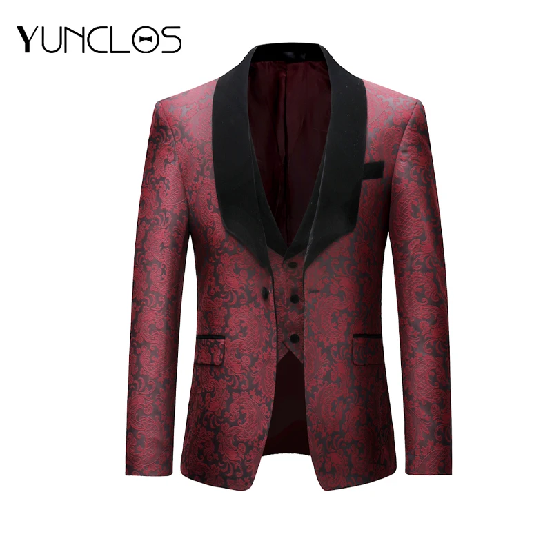 Мужские костюмы из 3 предметов красного вина деловой мужской свадебный костюм