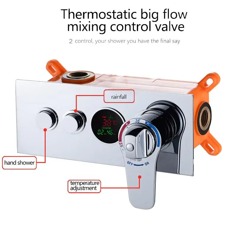 

Bathroom Concealed Control Valve Thermostatic Mixing Valve Brass Wall Mounted 2 Ways Shower Panel Stainless Steel Controller