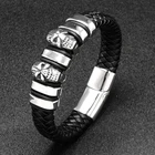 Модный мужской браслет с черепом черные плетеные кожаные браслеты из нержавеющей стали с магнитной пряжкой мужской браслет в стиле панк рок ювелирные изделия SY101H