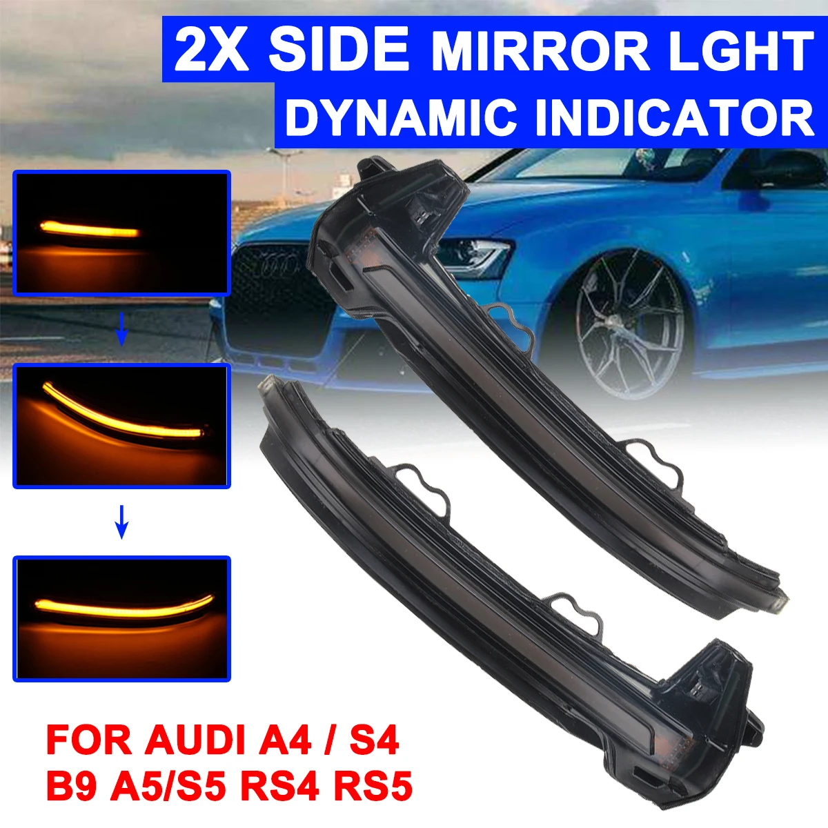 

1 Pair Rearview Mirror Signal Lamp Highlight LED Car Dynamic Turn Light Yellow For Audi A4/S4 B9/8W A5/S5 B9/8F 2015-2016