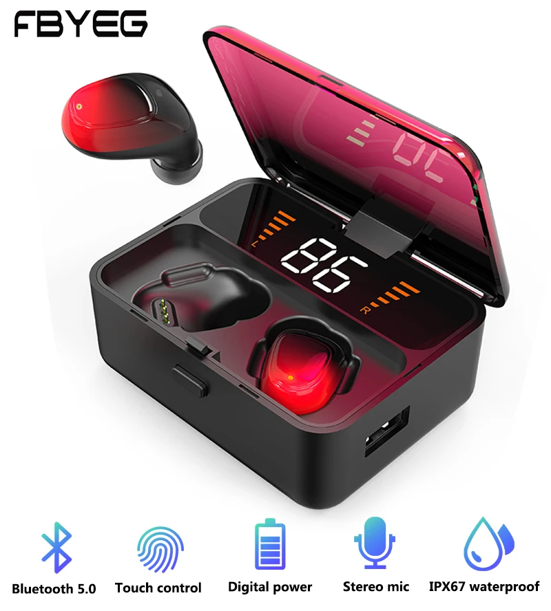 TWS Bluetooth наушники ES01 5,0 сенсорные беспроводные наушники 9D стерео спортивные водонепроницаемые мини гарнитура громкой связи Мощный светодиодный дисплей