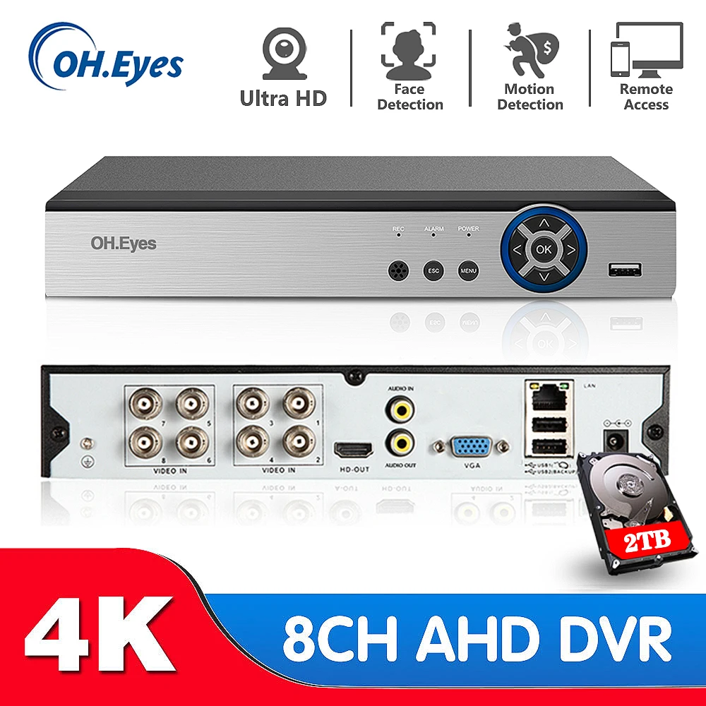 

8CH 4K AHD DVR AI H.265 Hybrid 8 Megapixel NVR Digital Video Recorder for 2MP 4MP 5MP 8MP AHD/TVI/CVI/XVI/IP Cameras