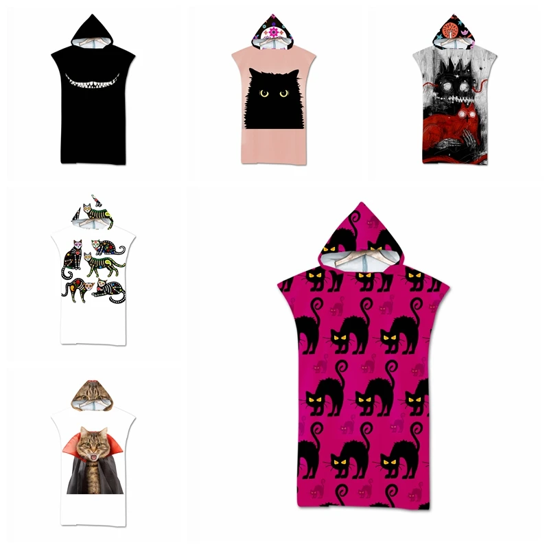 

Новое модное платье с принтом с героями мультфильмов с капюшоном и принтами с котами из микрофибры ванны Полотенца пляжные Полотенца изменение халат ткань легкий для плавания и серфинга; Полотенца s