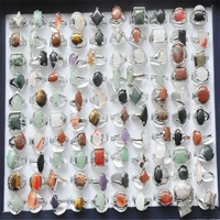 20pcs mixed lots colorful natural stone rings silver color finger rings jewelry gifts random style send