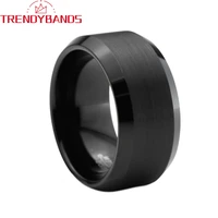10mm mens black tungsten carbide wedding bands engagement rings womens flat beveled edges brushed finish comfort fit