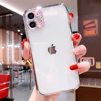 luxury lens diamond glitter phone case for iphone 11 12 13 pro x xr xs max 6s 7 8 plus se2020 electroplated silicon soft cover