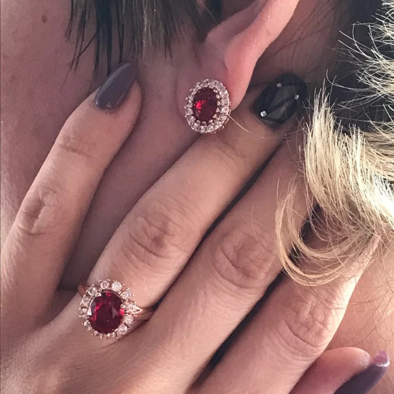 ZHOUYANG ZYS113 розовый Золотой Цвет Красный австрийский кристалл ювелирный набор с 2 шт