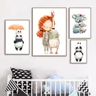 Картина на холсте с изображением девочки, утки, панды, лисы, кролика, мыши