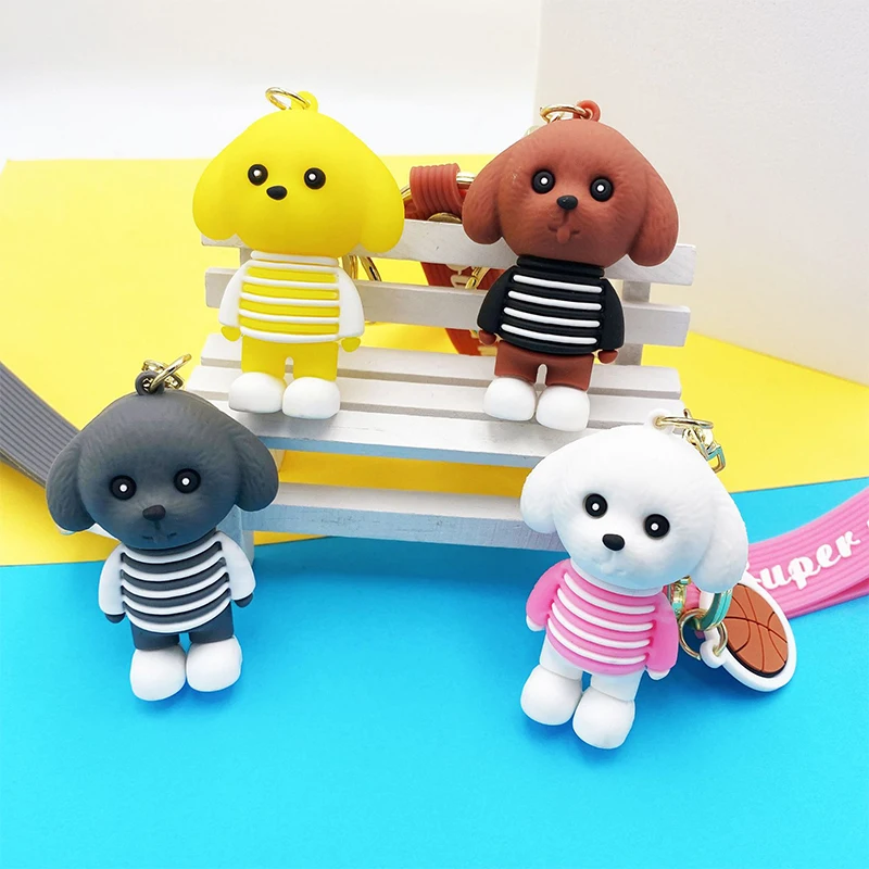 

Key Chain Cute Stripe Dress Dog Men And Women Schoolbag Keyring Car Decoration Soft Plastic Doll Small Gifts