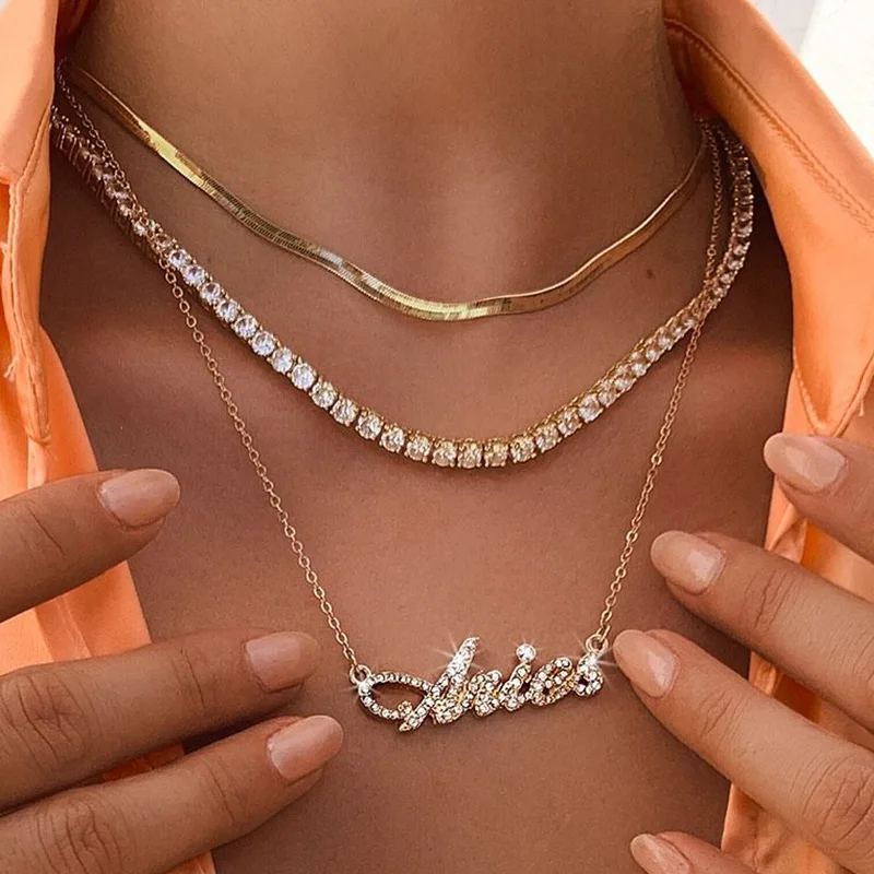 

Popular Jewelry Trendy Multilayer Necklace Womens Rhinestone Twelve Constellation Zodiac Letter Alphabet Necklaces For Birthday