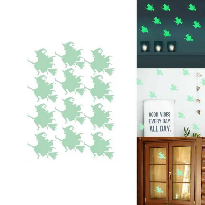 Креативные настенные Стекло Стикеры наклейки световой Хэллоуин с ведьмой