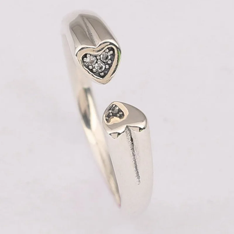 

2020 New 925 Sterling Silver Pan Ring Shiny Open Heart With Crystal Ring For Women Wedding Party Gift Fashion Jewelry