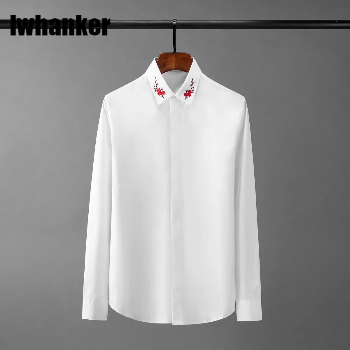 

Cotton Male Shirts High Quality Long Sleeve Red Plum Blossom Embroidery Casual Mens Dress Shirts Slim Fit Party Man Shrit