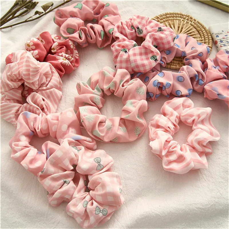 

Pink Series Hair Ring Rope Simple Fashion Dot Striped Print Elastic Hair Bands For Women Girls Headwear Hair Accessories