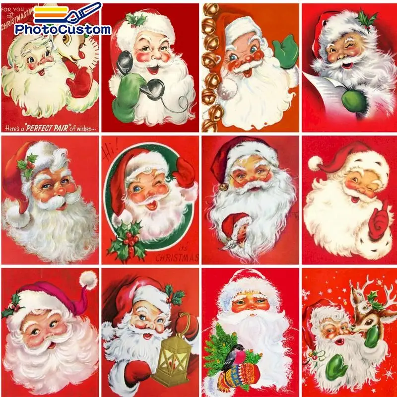 

PhotoCustom Oil Painting By Number Red Santa Claus Hand Painted Paintings birthday present By Numbers on canvas Drawing