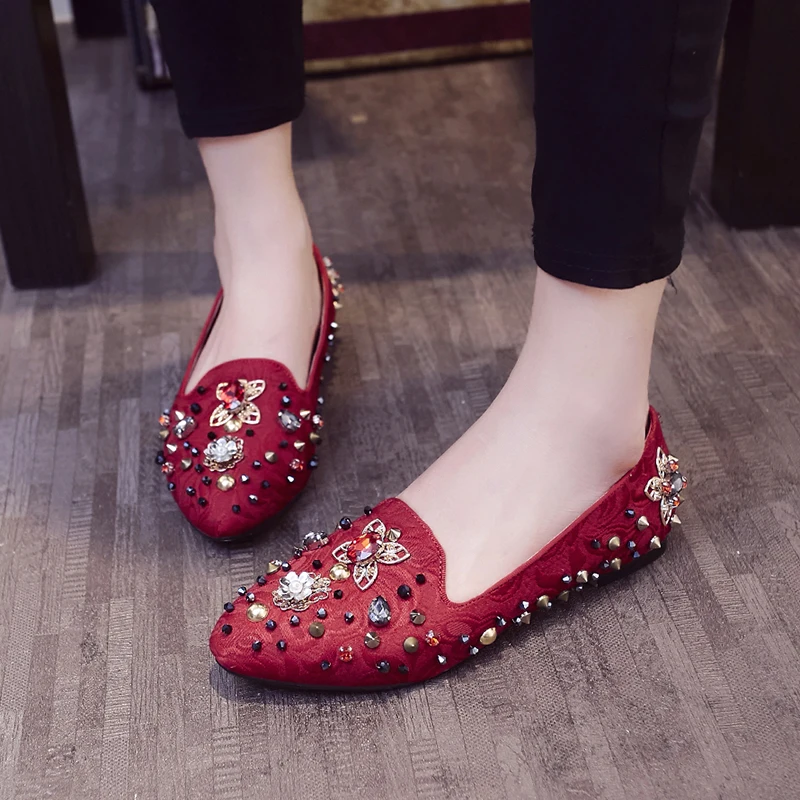 

Autuspin Fashion Women's Heels Casual Wedding Shoes Comfortable Fabric Retro Rivet Pumps Sexy Women Shoes Elegant Lady Footwear