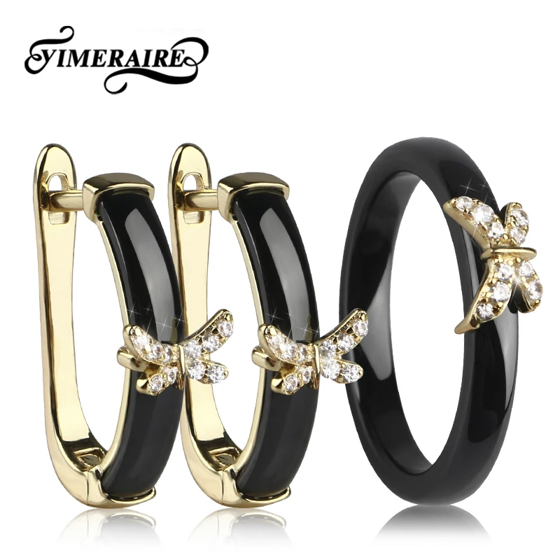 TUHE новый изысканный ювелирный комплект Бабочка с золотыми кристаллами черные