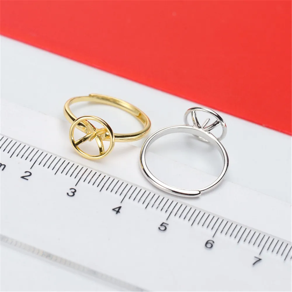 

S925 Sterling Silver Adjustable Ring Settings Base Blank Jewelry Findings Fit Half Hole Pearl DIY Women Ring Making Accessories